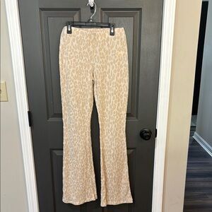 Zara Beige Animal Print Flare Pants